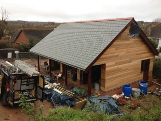 The dish installed on the garage